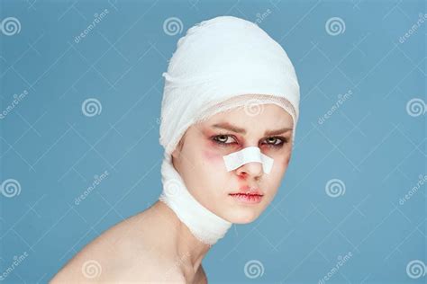 Female Patient Health Problems Trauma Bruises Emotions Blue Background