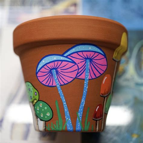 Mushrooms Hand Painted Clay Pot In 2021 Decorated Flower Pots