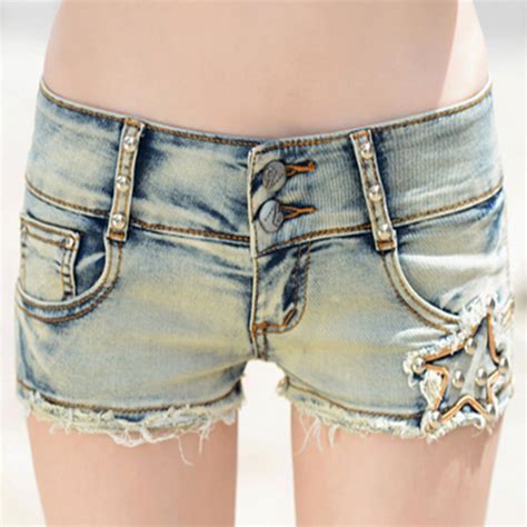 Sexy Blue Plus Size Low Rise Washed Jeans Tight Shorts Women Star