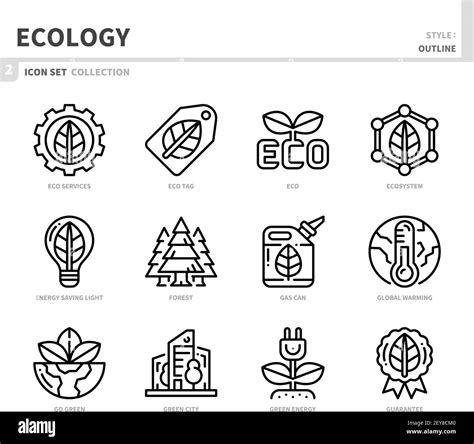 Ecology And Environment Icon Setoutline Stylevector And Illustration