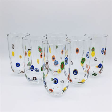 Vintage Murano Millefiori Tumblers Italian Art Glass Multi Color
