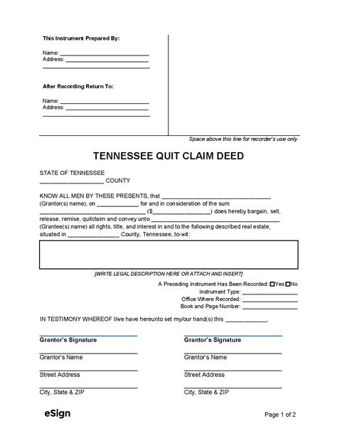 Free Tennessee Quit Claim Deed Form Pdf Word