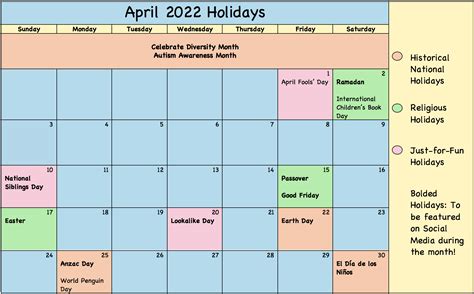 April Holiday Calendar Misshumblebees Blog