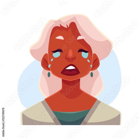grey haired old african lady crying facial expression cartoon vector illustrations isolated