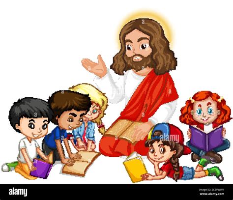 Jesús Predicando A Un Grupo De Niños Dibujos Animados Personaje