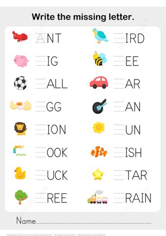 Check spelling or type a new query. Write the Missing Letter in Words Worksheet Copy | Free ...