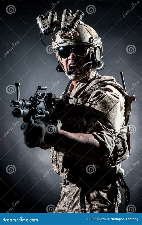 Soldier Man Hold Machine Gun Style Fashion Stock Image Image Of Armor