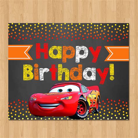 Disney Cars Happy Birthday Sign Chalkboard Orange Red Etsy