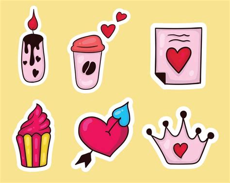 Colorful Hand Drawn Valentine Sticker Collection 3448481 Vector Art At Vecteezy