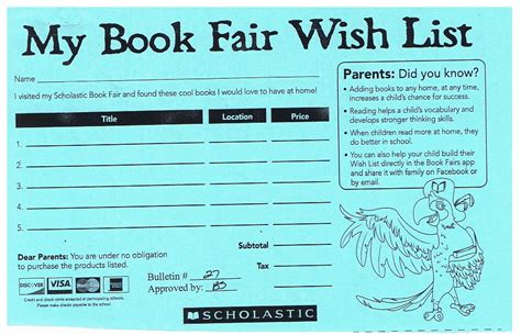 Book Fair Wish List Template Free