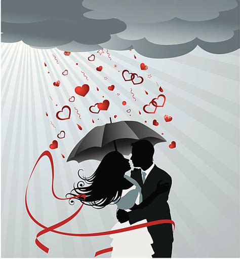 Romantic Card With Umbrella And Rain Of Hearts Illustrations Royalty