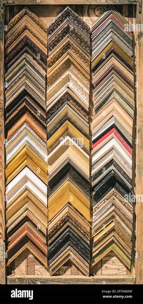Corners Of Picture Frames Stacked One On Each Other At A Display To Buy