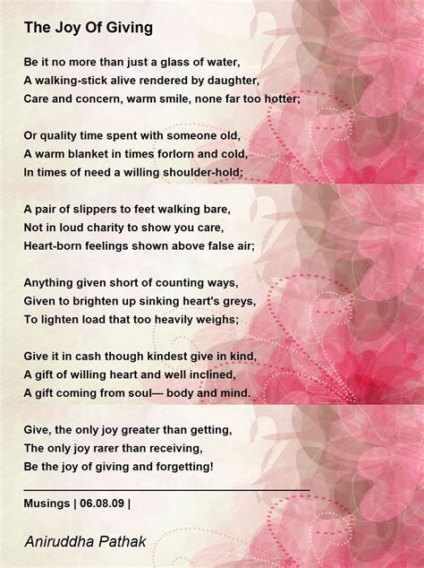 The Joy Of Giving The Joy Of Giving Poem By Aniruddha Pathak
