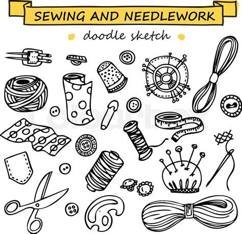 Seamless Vector Doodle Sewing And Needlework Set Stock Vector Colourbox