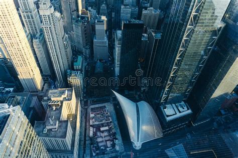 Looking Down From A Skyscraper To Manhattan Buildings And Streets In