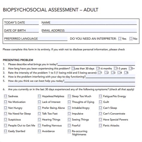 Mental Health Biopsychosocial Assessment Template Pdf Template