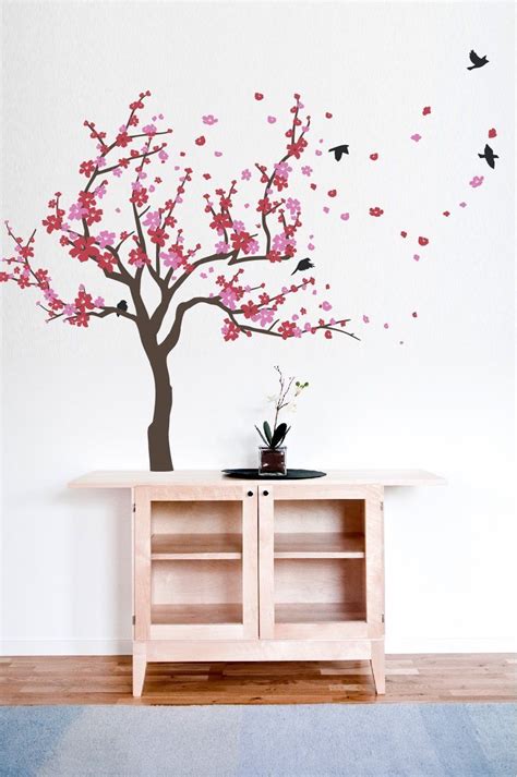 New Japanese Cherry Blossom Tree And Birds Wall Decal Sticker For Baby