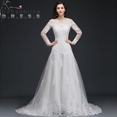 Charming Boat Neck Long Sleeve Wedding Dresses Real Images Appliques