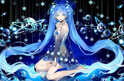 Blue Haired Hatsune Miku Vocaloid Hatsune Miku Stars Twintails Hd Wallpaper Wallpaper Flare