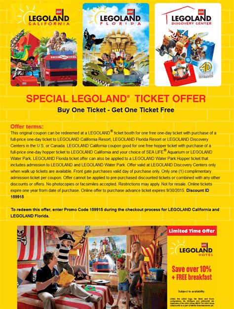 Legoland Coupons Second Ticket Free To Legoland Or Online Via Promo