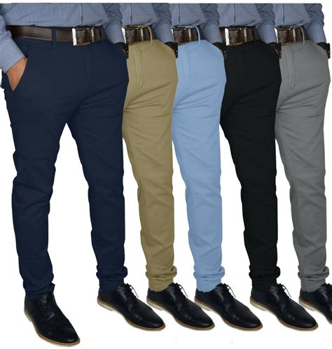 Mens Slim Fit Stretch Chino Trousers Casual Flat Front Flex Classic Full Pants Ebay