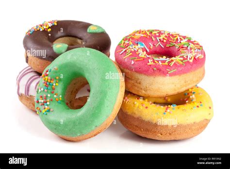 Pile Of Glazed Donuts Isolated On White Background Stock Photo Alamy
