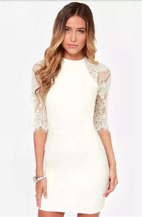 White Half Sleeve Lace Bodycon Dress Lace Dress Vintage Mini Dress