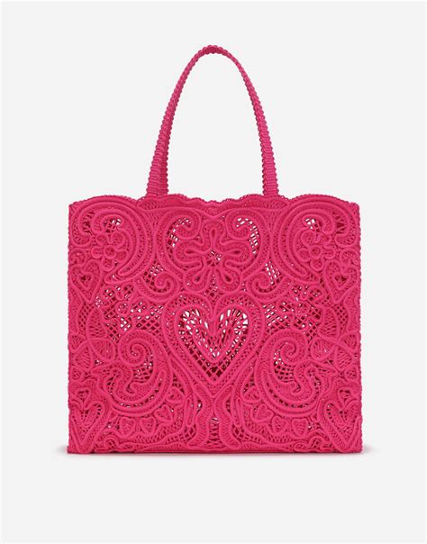 Large Cordonetto Lace Shopper In Fuchsia For Women Dolceandgabbana®