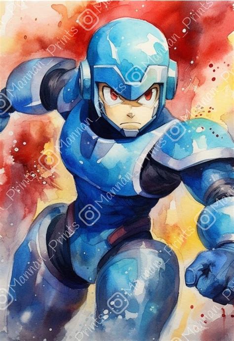 Watercolour Mega Man Wall Art Digital Print Painting Etsy