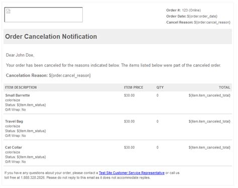 Order Cancellation Email Template