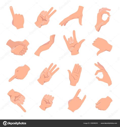 Hands Human Gestures Set Different Human Finger Gesture Signs