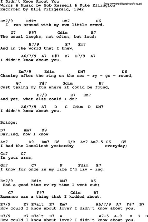 Song Lyrics With Guitar Chords For I Didnt Know About You Ella
