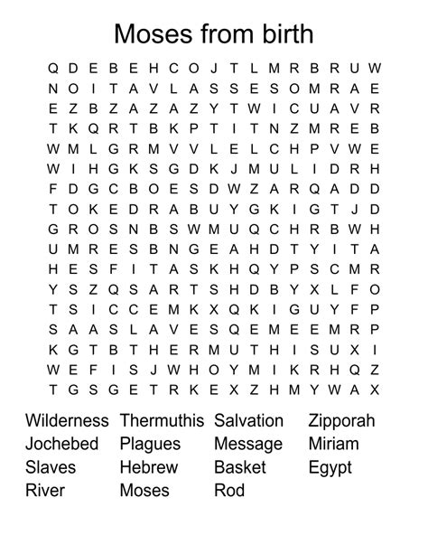 Moses From Birth Word Search Wordmint