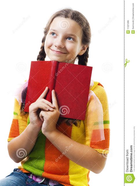 Chica Joven Feliz Con Sonrisa Roja Del Libro Imagen De Archivo Imagen