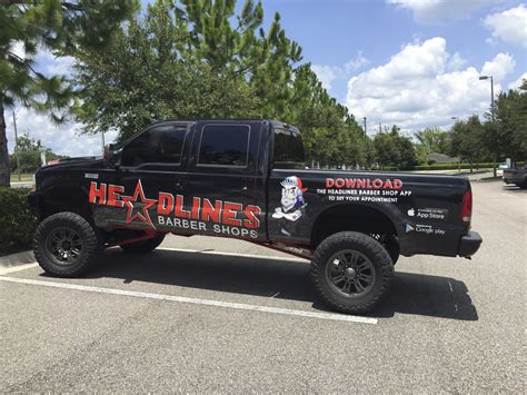 tampa fl vehicle graphics project full truck wrap   ford    barber shop headlines