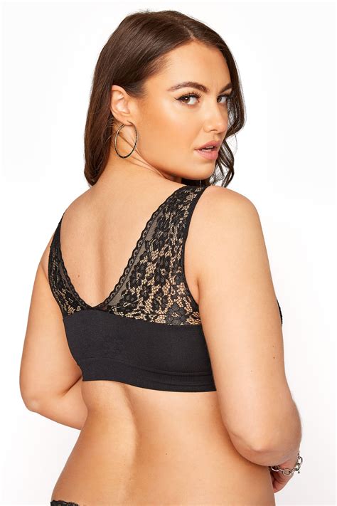 Plus Size Black Lace Seamless Padded Non Wired Bralette Yours Clothing