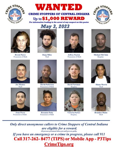 monthly wanted posters crime stoppers of central indiana