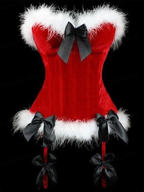 Christmas Velvet Corset Top With Faux Fur Hem Red M Cheap Lingerie