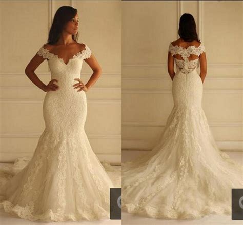 Consider altering a wedding dress to add a. Ivory Lace Mermaid Wedding Dresses 2016 cap sleeve Long ...