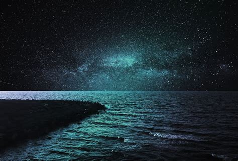 Hd Wallpaper Sea Water Blue Galaxy Stars Night Quite Magic Air