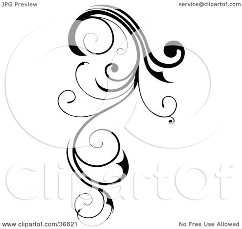 Clipart Illustration Of A Long Black Curly Design Element Scroll By