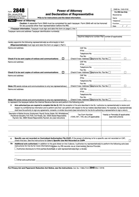 Fillable Form 2848 Power Of Attorney And Declaration Of