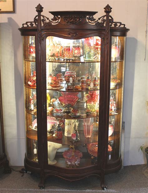 Bargain Johns Antiques Antique Oak China Curio Display Cabinet Art