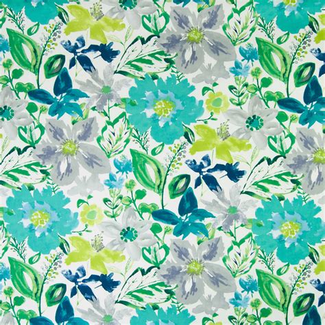 Turquoise Teal Floral Print Upholstery Fabric