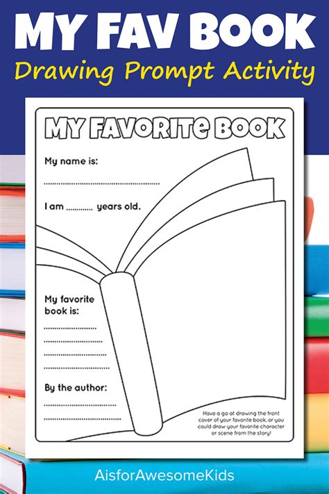 My Favorite Book Worksheet Kids Drawing Prompt Reading Etsy