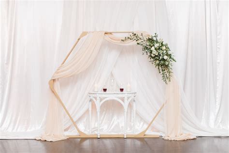 Our Hexagon Arch With Champagne Draping Bride Added Florals Wine Unity