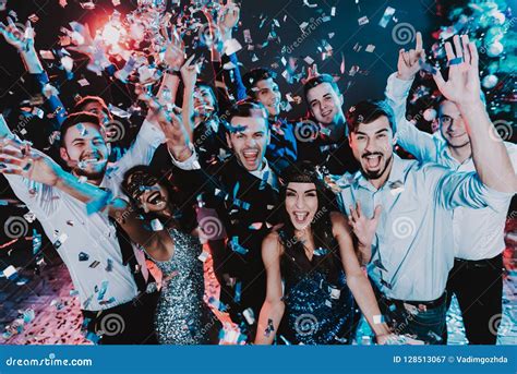 Smiling People Celebrating New Year On Party Stock Image Image Of