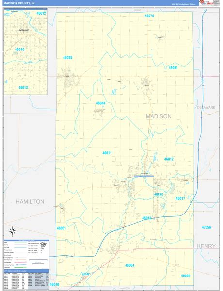 Madison County In Zip Code Wall Map Basic Style By Marketmaps Mapsales