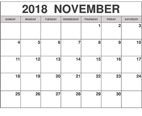 20 Printable November 2018 Calendar Free Download Printable Calendar
