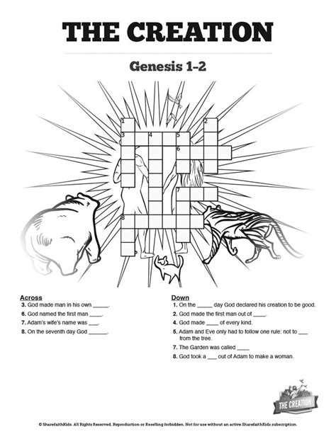 Genesis 1 2 The Creation Story Sunday School Crossword Puzzles Sunday